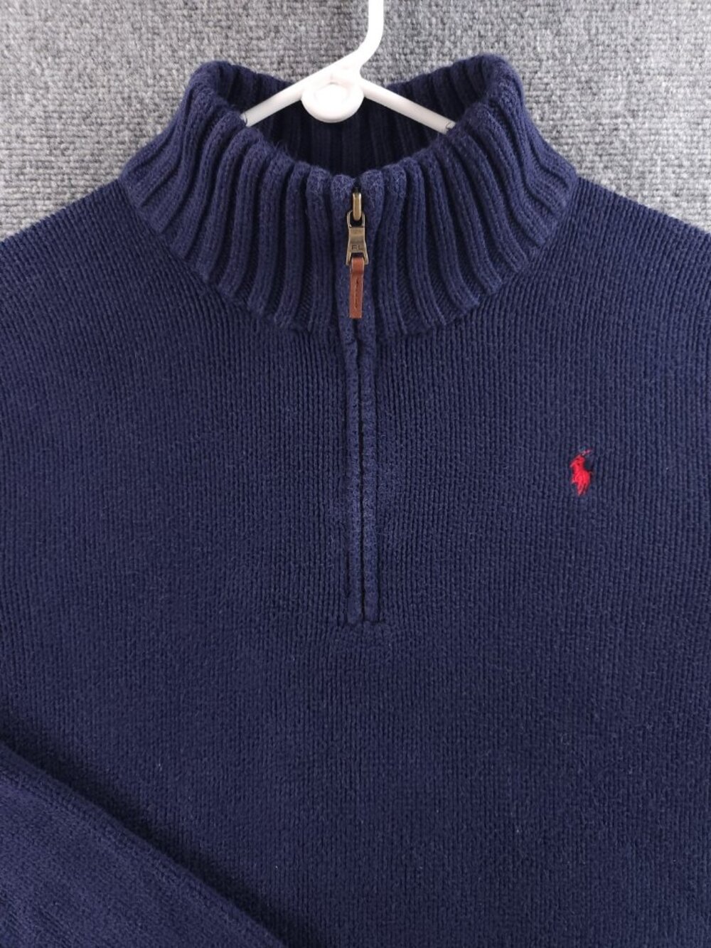 Polo Ralph Lauren Mens Large Blue 1/4 Zip Cotton Pullover Sweater Pony Logo